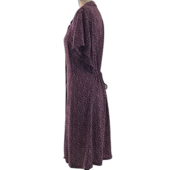 Vintage 90s Pink Black Ditzy Floral Short Sleeve Casual Cinch Waist Mini Dress M - Picture 3 of 8